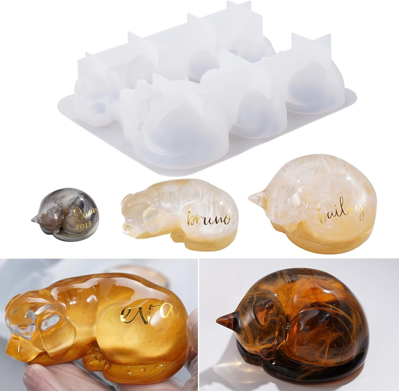 LET'S RESIN Pet Memorial Statue Resin Molds,3D Animal Epoxy Resin Molds for Preserving Pet Hairs & Ashes, Sleeping Dog and Cat Figurine Silicone Molds,Great for DIY Resin Pet Keepsakes, Pet Loss Gifts